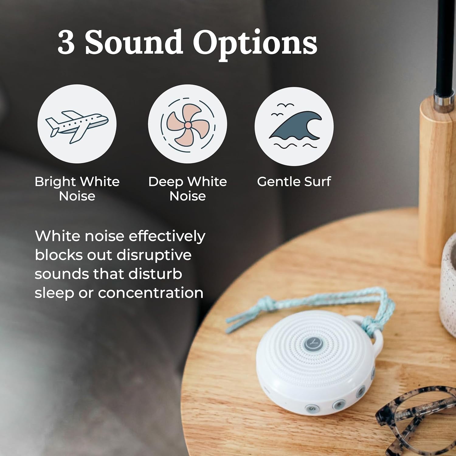 Portable White Noise Machine with 3 Soothing Sounds & USB Recharge