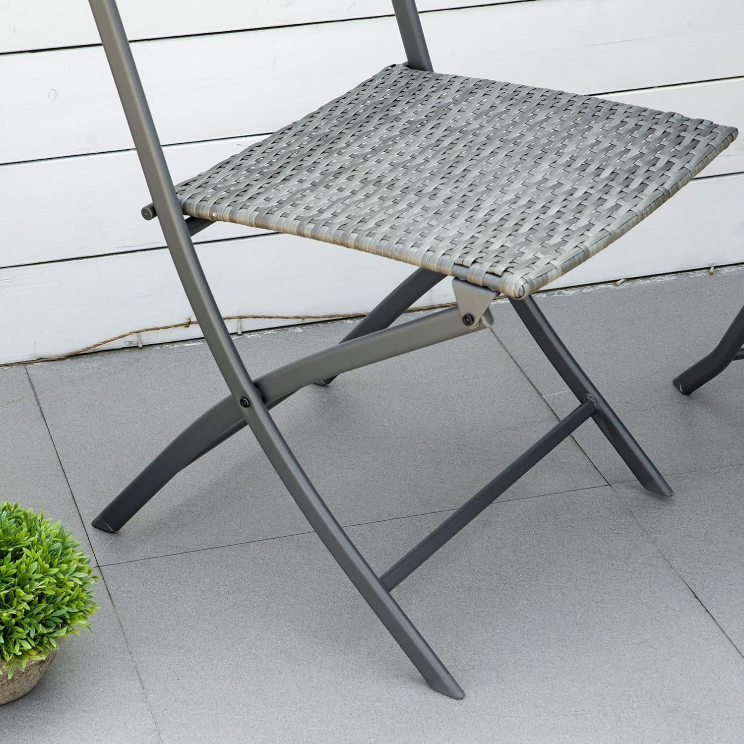 3 Piece Folding Rattan Bistro Set Patio Table Chairs Balcony Garden