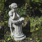 Stone Cast Girl Bird Bath Sculpture Garden Ornament Antique Stone Feeder