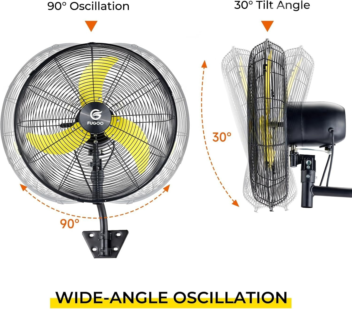 24" Wall Mount Industrial Fan – 4Speed Waterproof Oscillating Cooling for Garage