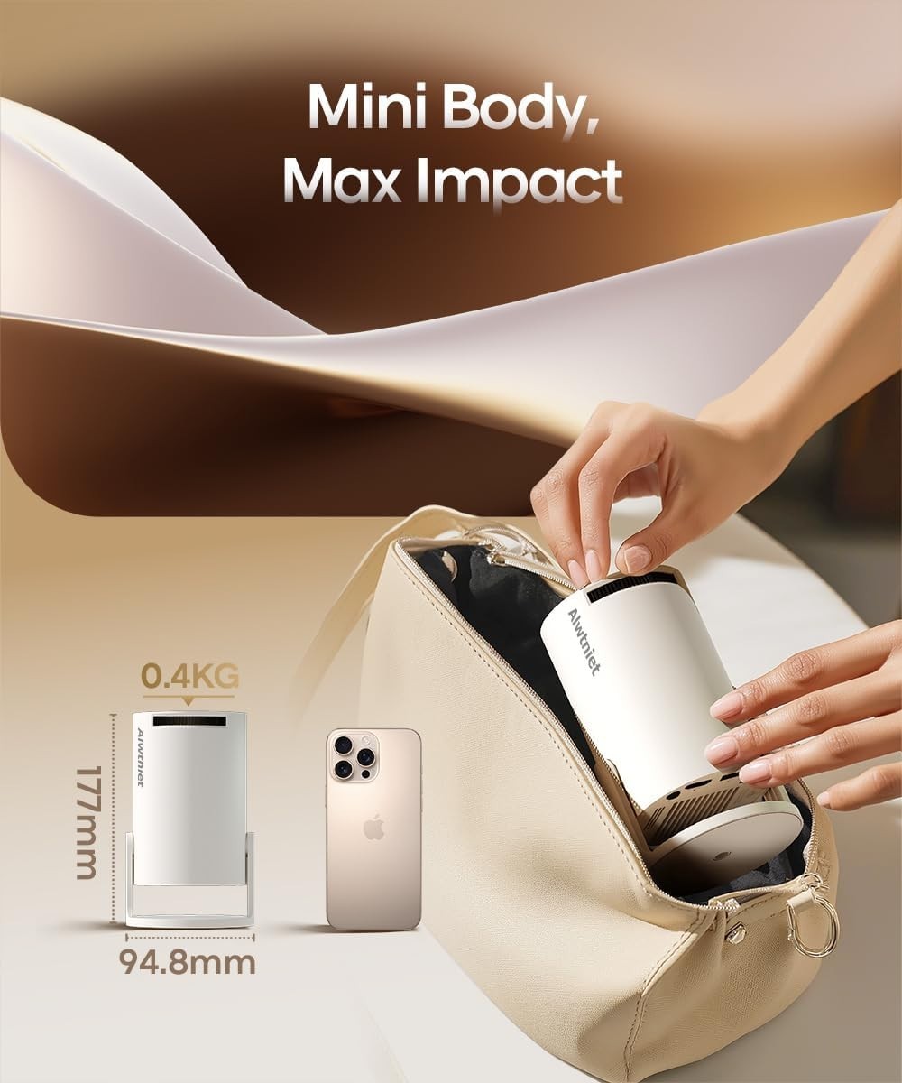 Portable 4K WiFi6 Smart Projector Bluetooth 180° Android 14