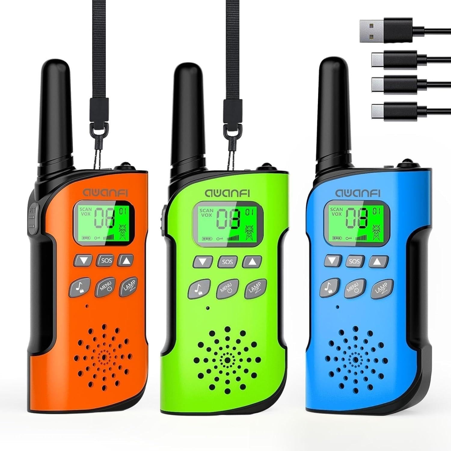 Kids Walkie Talkies 3 Pack USB-C Rechargeable VOX Long Range Toy Radios