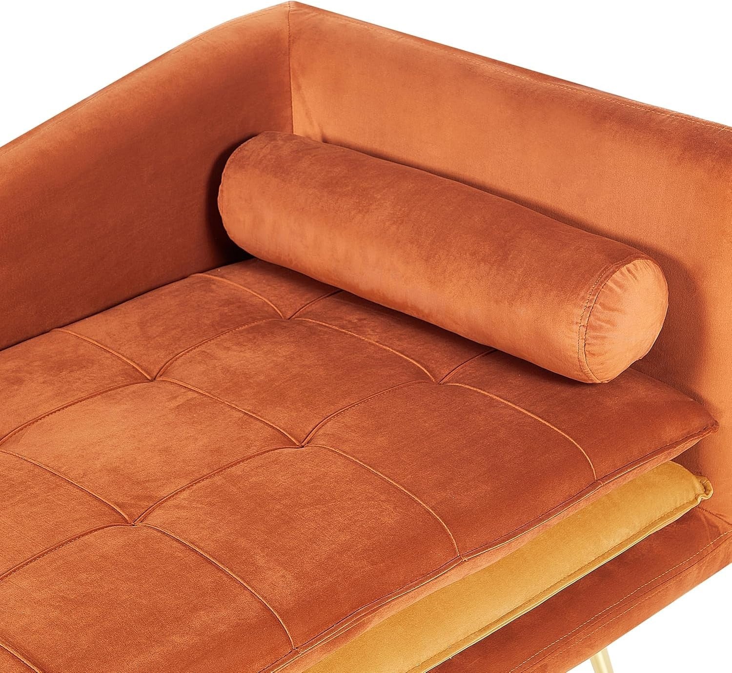Thickly Padded Velvet Chaise Lounge Sofa with Pillows Orange 79cm Deep