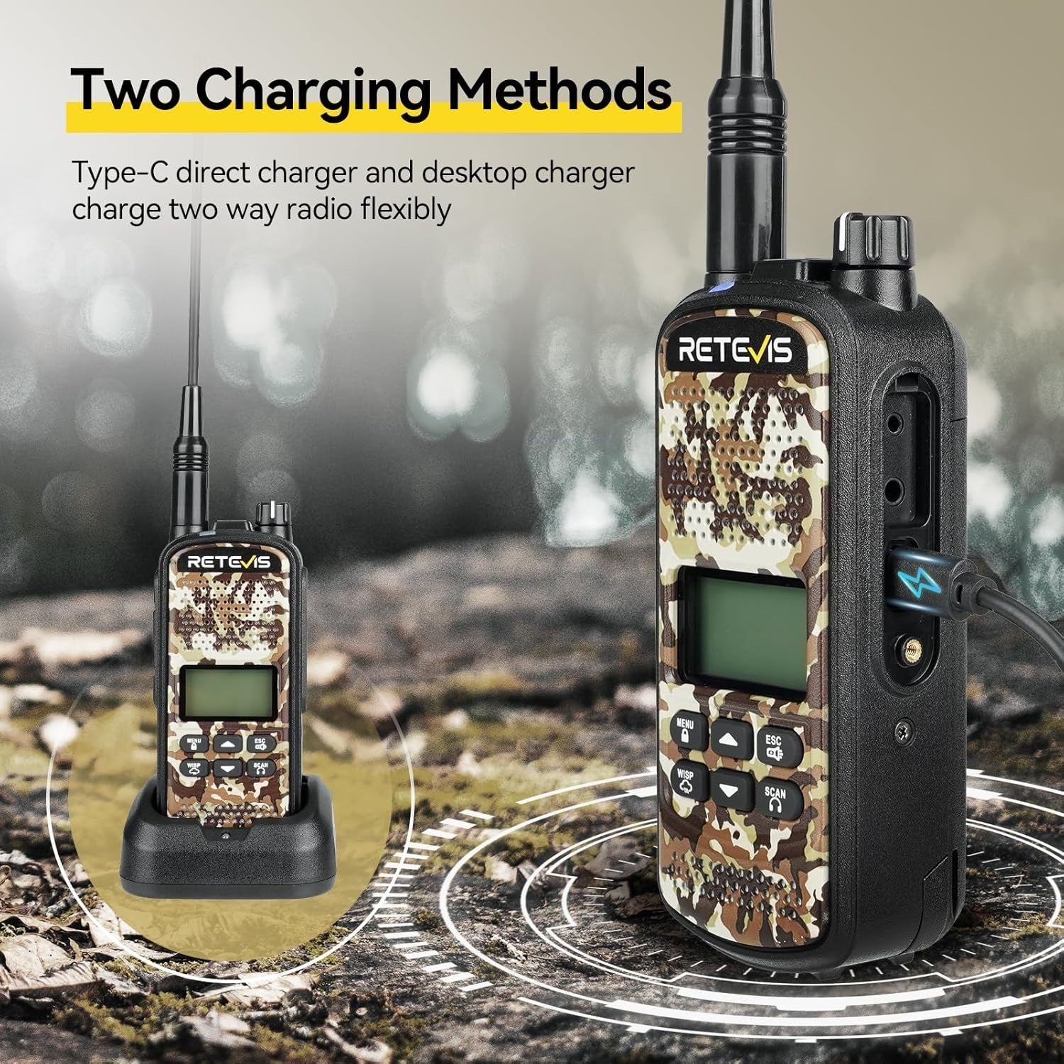 IP67 Waterproof Walkie Talkies Hunting Radio 2 Pack 2200mAh VOX