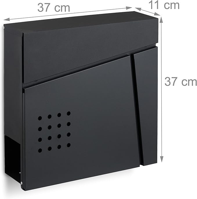 Wall Mounted Lockable Mailbox with Newspaper Holder – Modern Design, Black