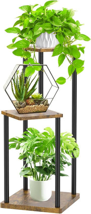 3 Tier Metal Wood Plant Stand Indoor Outdoor Corner Flower Display Rack Black
