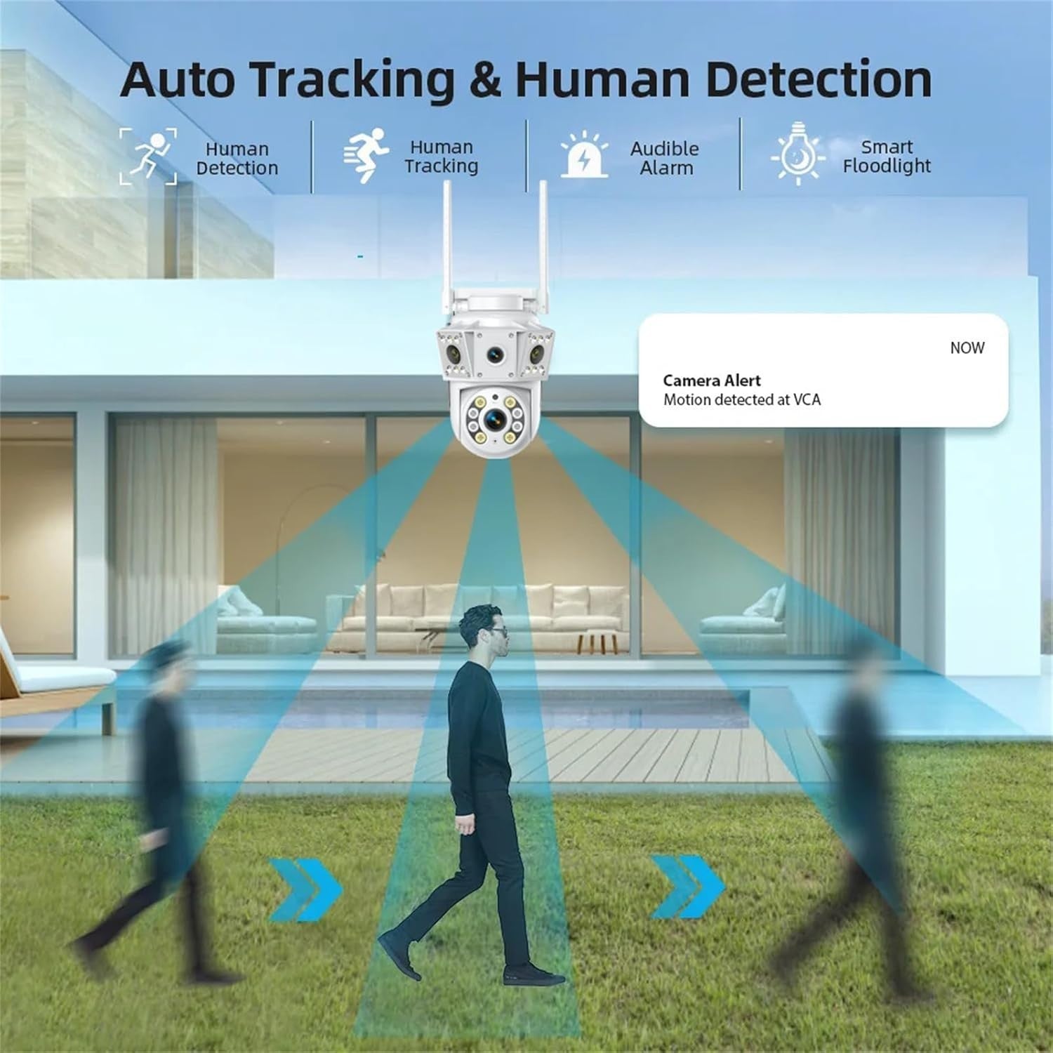Dual Lens PTZ Security Camera Outdoor 360° WiFi Color Night Vision
