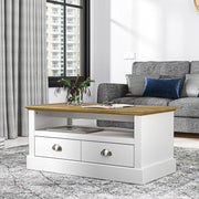 Modern White Coffee Table with 2 Drawers & Shelf – Storage Cabinet 94cm