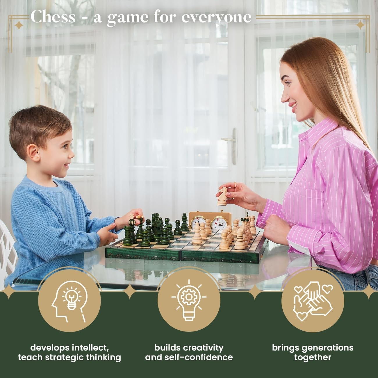 Luxury 42cm Wooden Chess Set XL | Handcrafted Board & Carved Pieces | Premium Gi