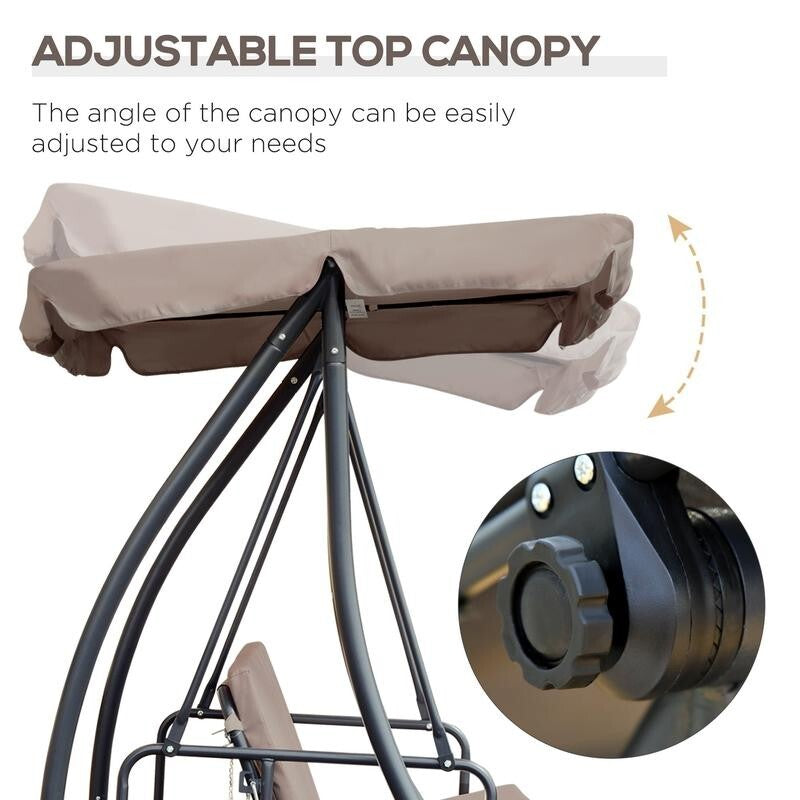 3 Seater Outdoor Swing Chair Bed with Canopy, Cushions – Beige Garden Lounger