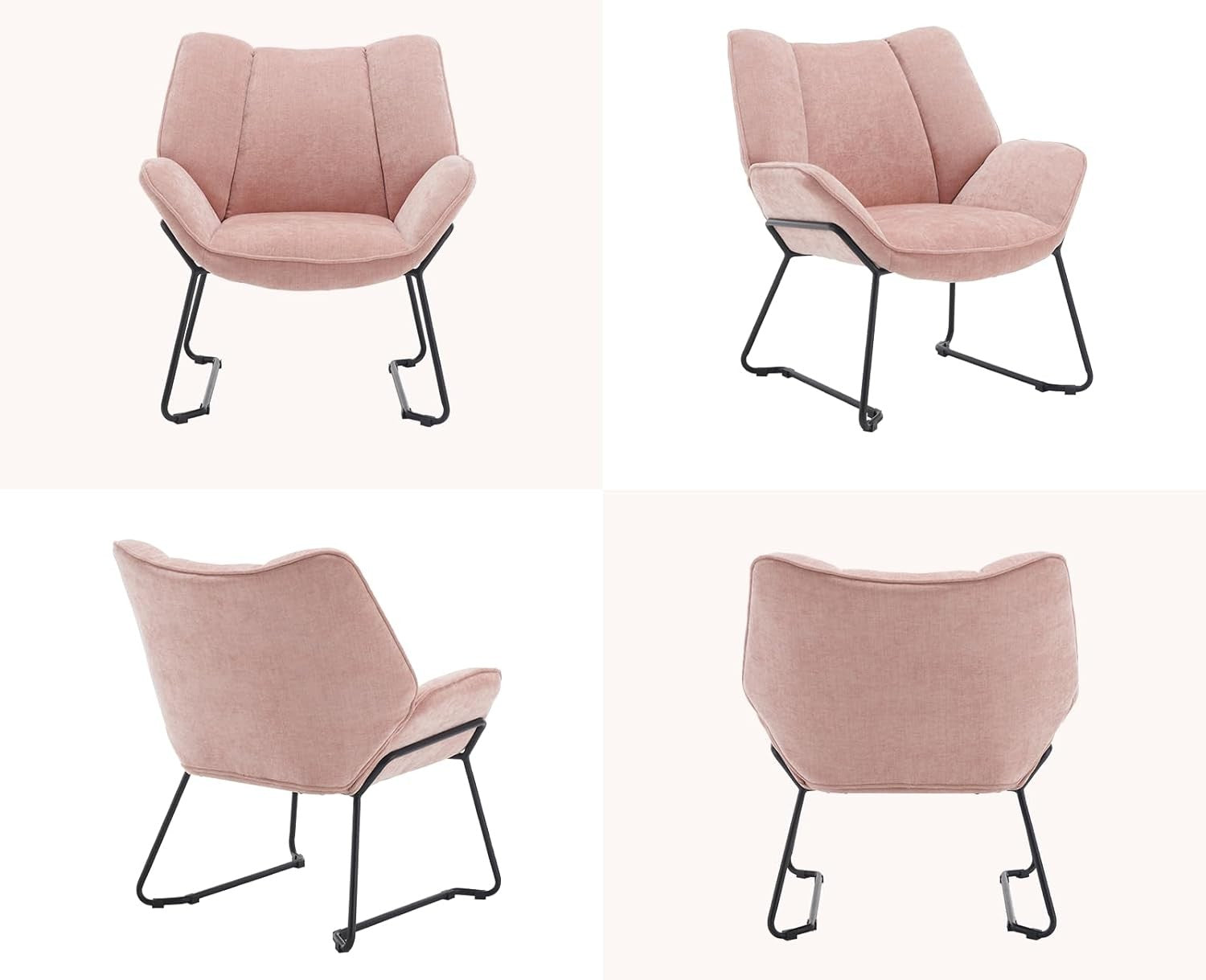 Pink Chenille Accent Tub Chair Metal Legs Modern Armchair