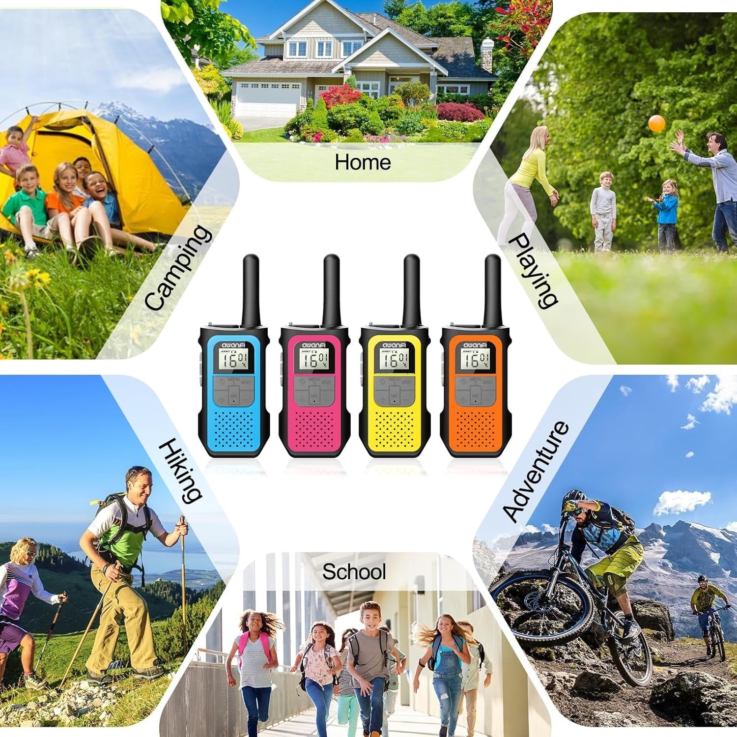 Rechargeable Walkie Talkies 4 Pack Long Range 16CH VOX USB-C Radio