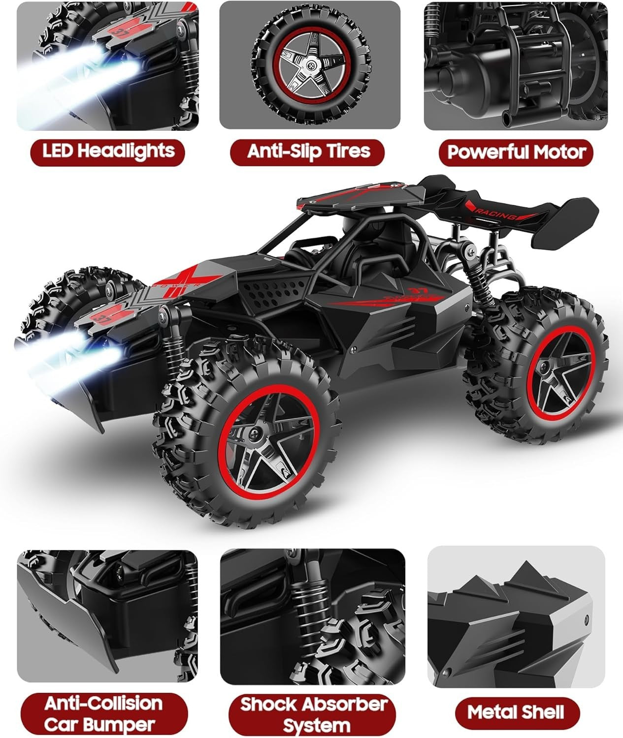 RC Car for Kids 2.4GHz Alloy Monster Truck 20KM/H LED Lights Toy 3–8
