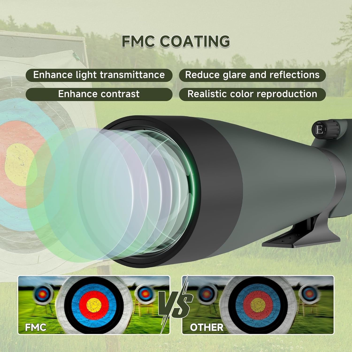 Green 100mm Spotting Scope 25-75x with Tripod & Phone Adapter for Shooting