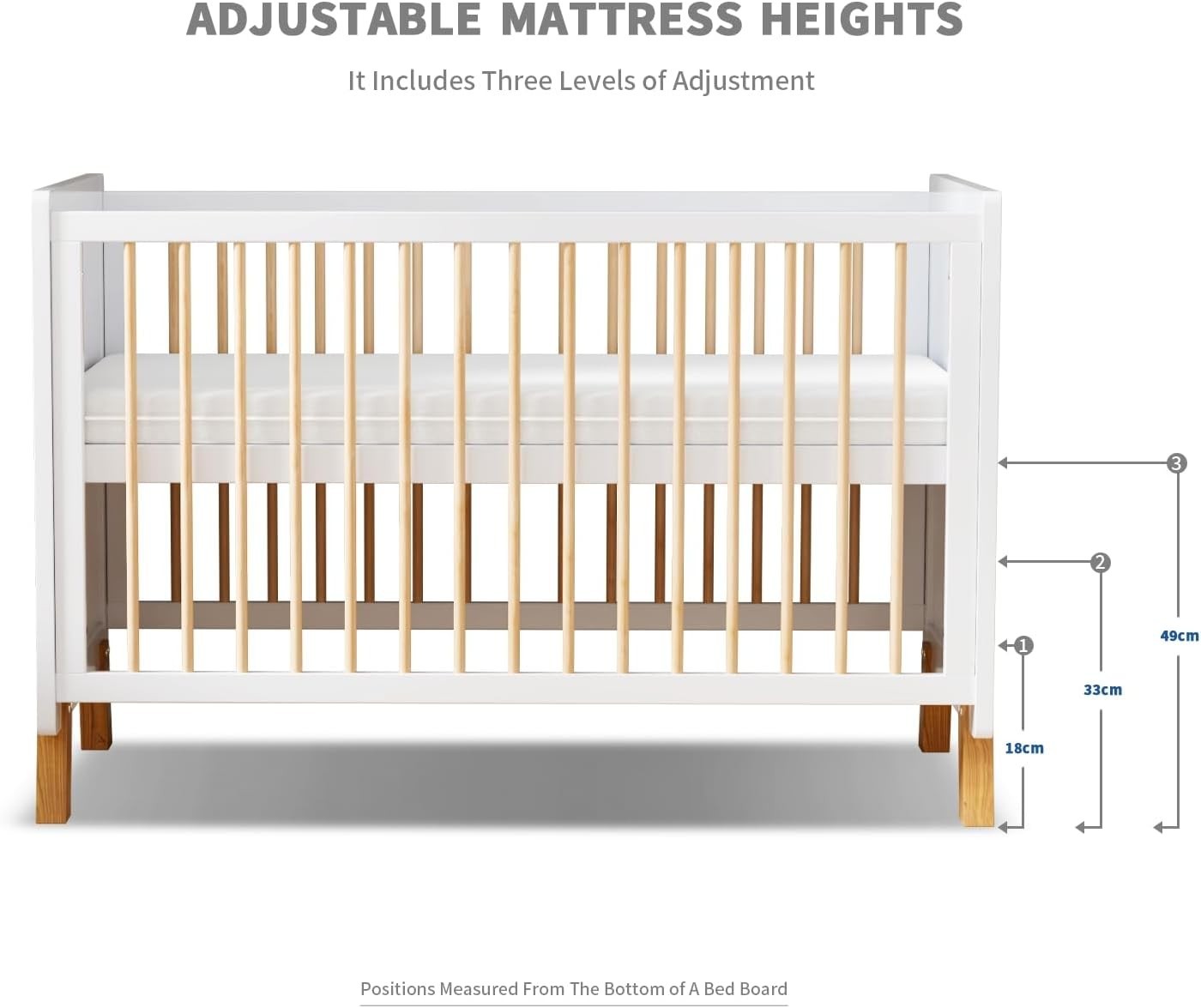 3in1 Wooden Baby Cot Bed with Mattress Convertible Crib Toddler Bed 120x60cm