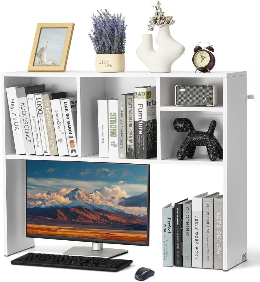 1-Tier Desktop Bookshelf 94cm Office Desk Hutch Organizer Storage Rack White