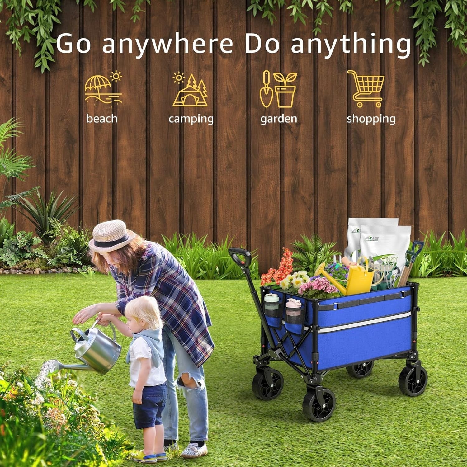 Foldable Collapsible Wagon Cart Heavy Duty Outdoor Utility Trolley with Wheels