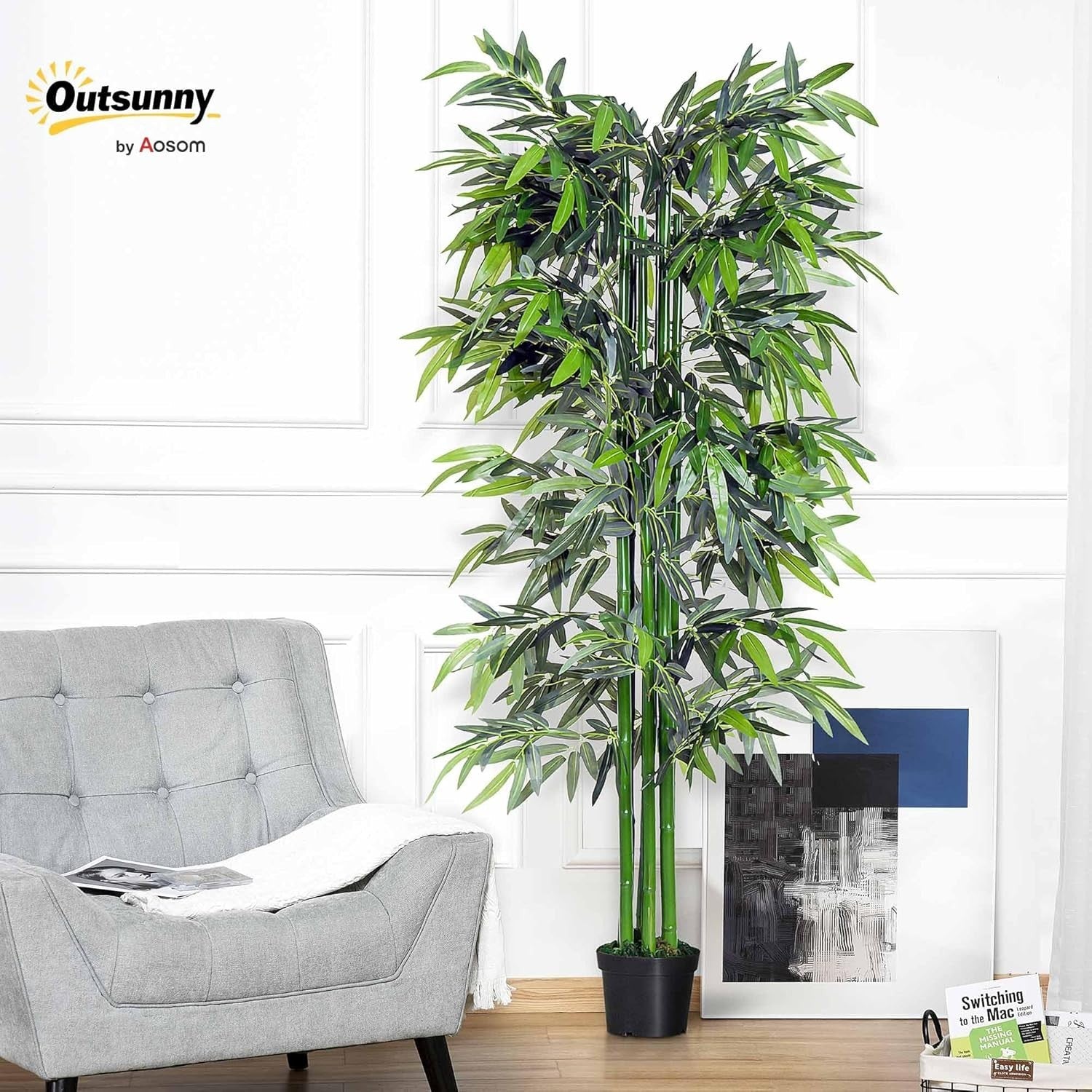 Artificial Bamboo Tree 180cm 6FT Faux Green Plant Black Potted Home Garden Decor