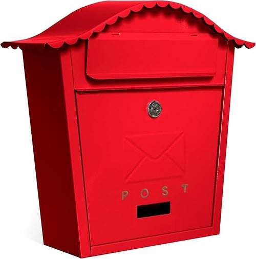 Lockable Wall Mounted Mailbox Cast Iron Waterproof Post Box Red Secure Outdoor