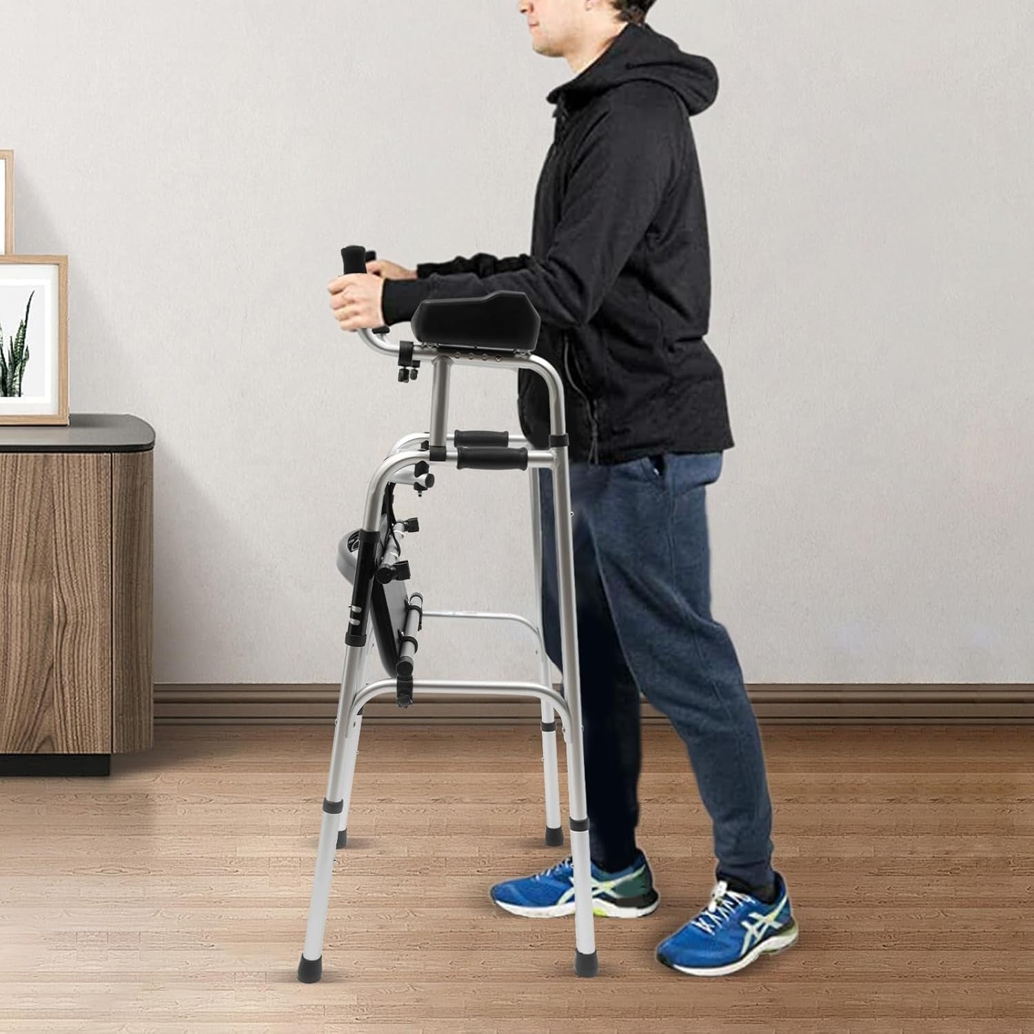 Upright Rollator Walker Folding Seat 4 Wheels Heavy Duty Indoor Outdoor