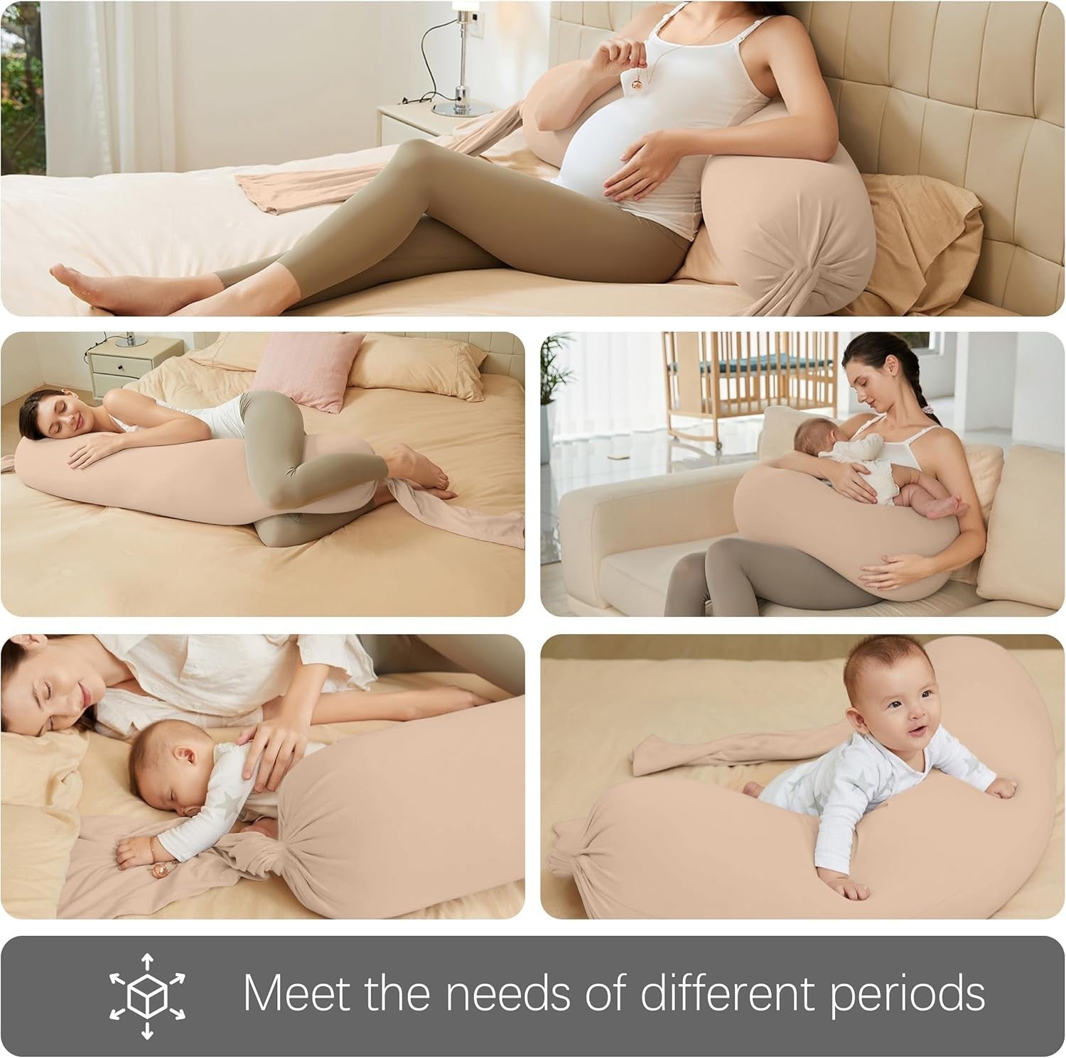Pregnancy Pillow 54” Full Body Maternity Support Cushion Cooling Brown
