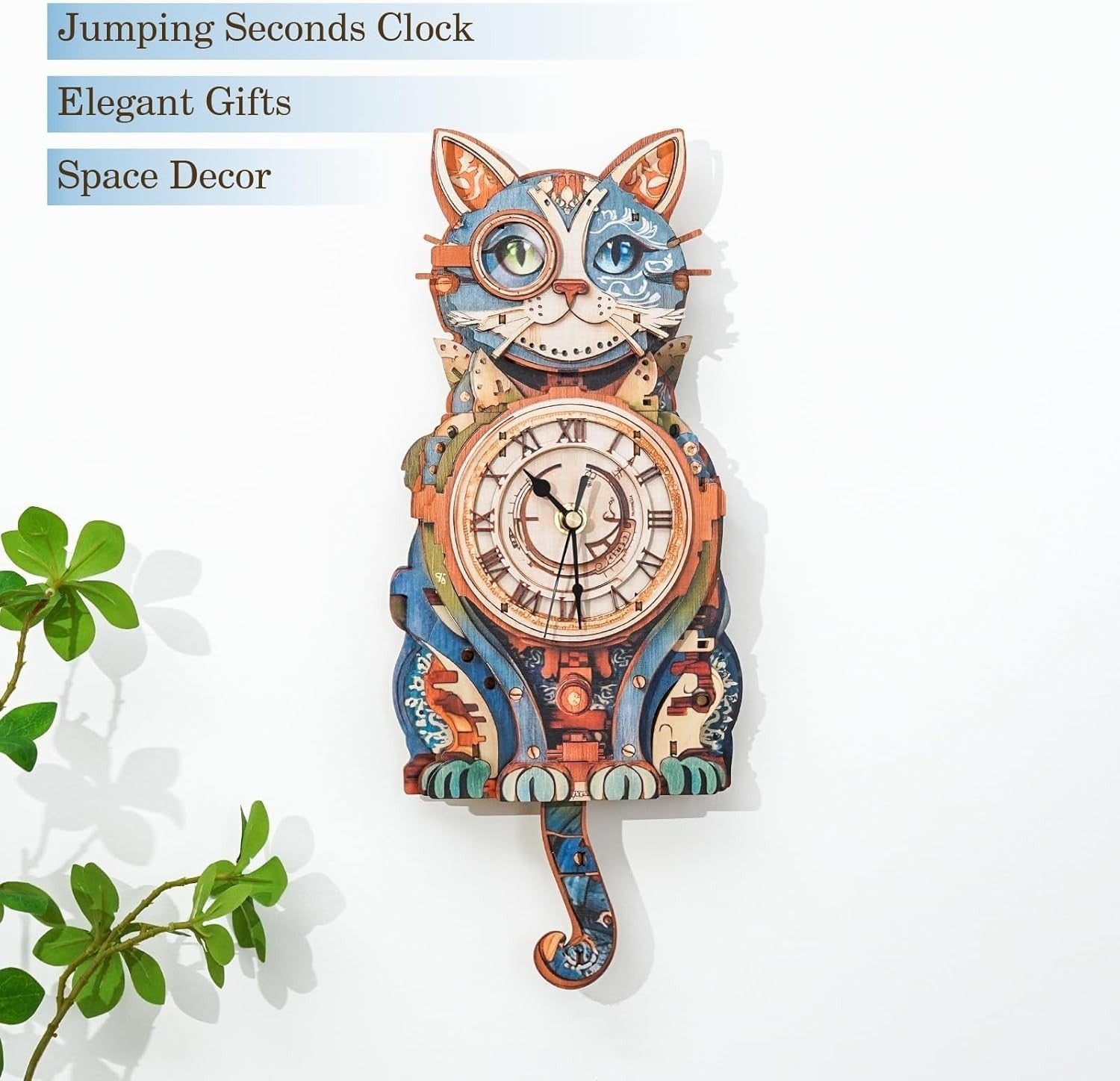 3D Wooden Cat Wall Clock Puzzle Kit – DIY Decor with Pendulum, Gift Idea