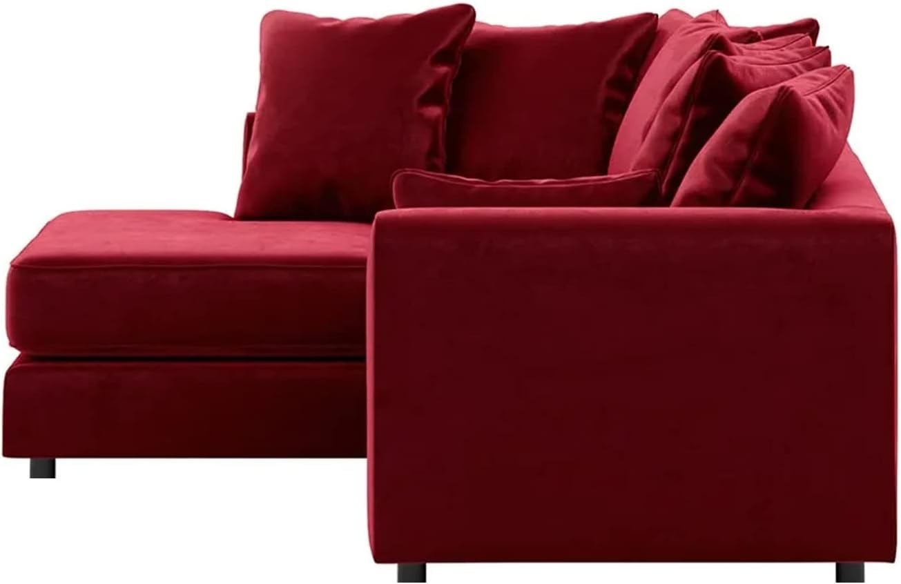 Red Plush Velvet Left Hand L-Shaped Corner Sofa Full Foam Cushions