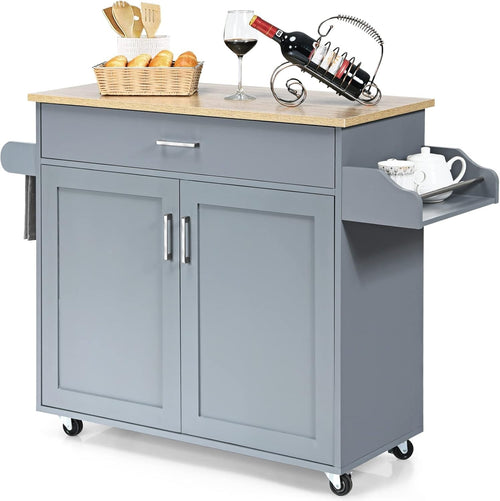Rolling Kitchen Island Cart with Storage Cabinet, Drawer & Adjustable Shelf, Loc