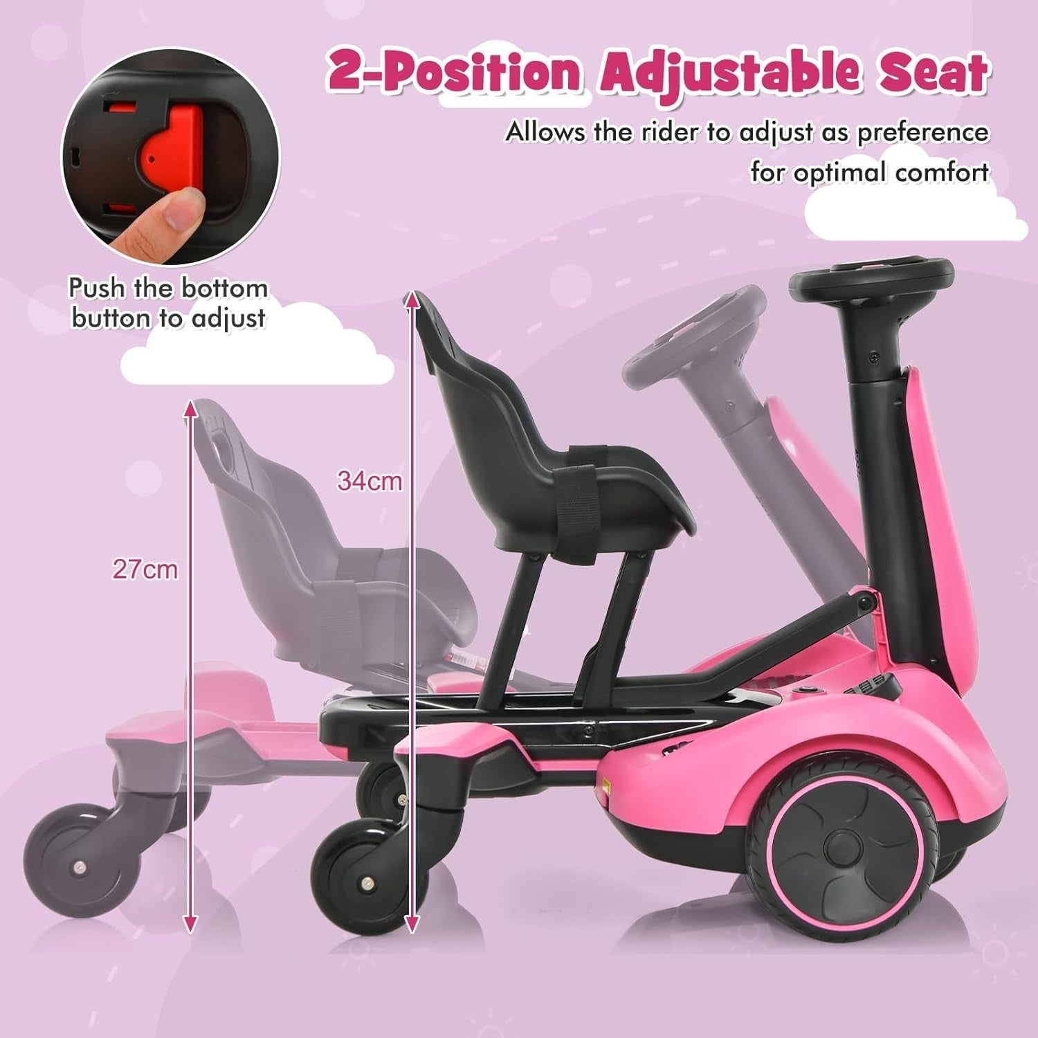 Kids Electric Drift Go Kart 6V Ride On Car 360 Spin Adjustable Seat Pink