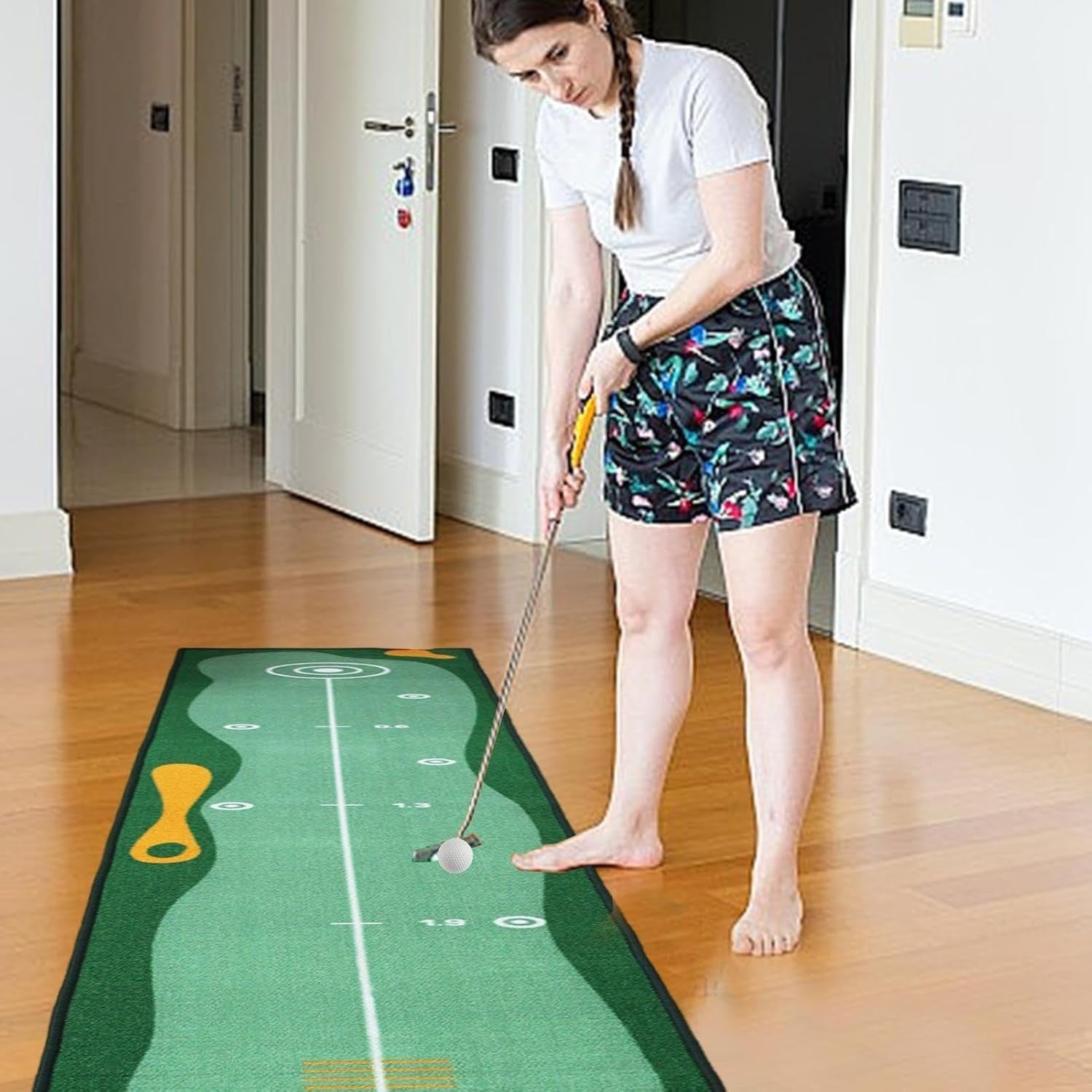 Golf Putting Practice Mat 10ft Indoor Trainer Distance Marker Home Office