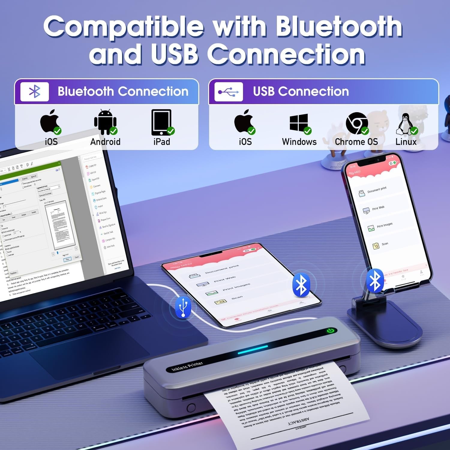 Portable Bluetooth Thermal Printer US Letter Inkless Mobile Printer