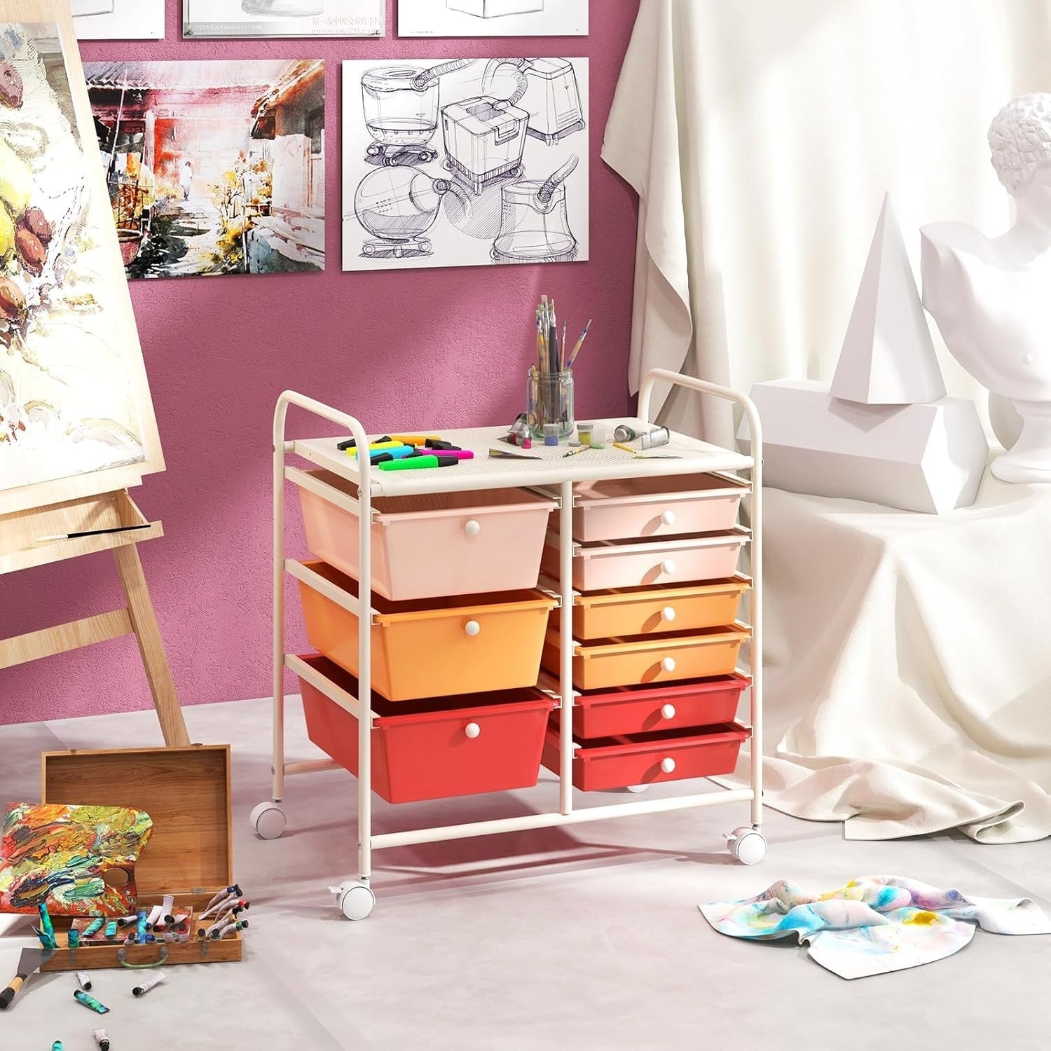 9 Drawer Rolling Storage Cart Macaron Utility Organizer Trolley