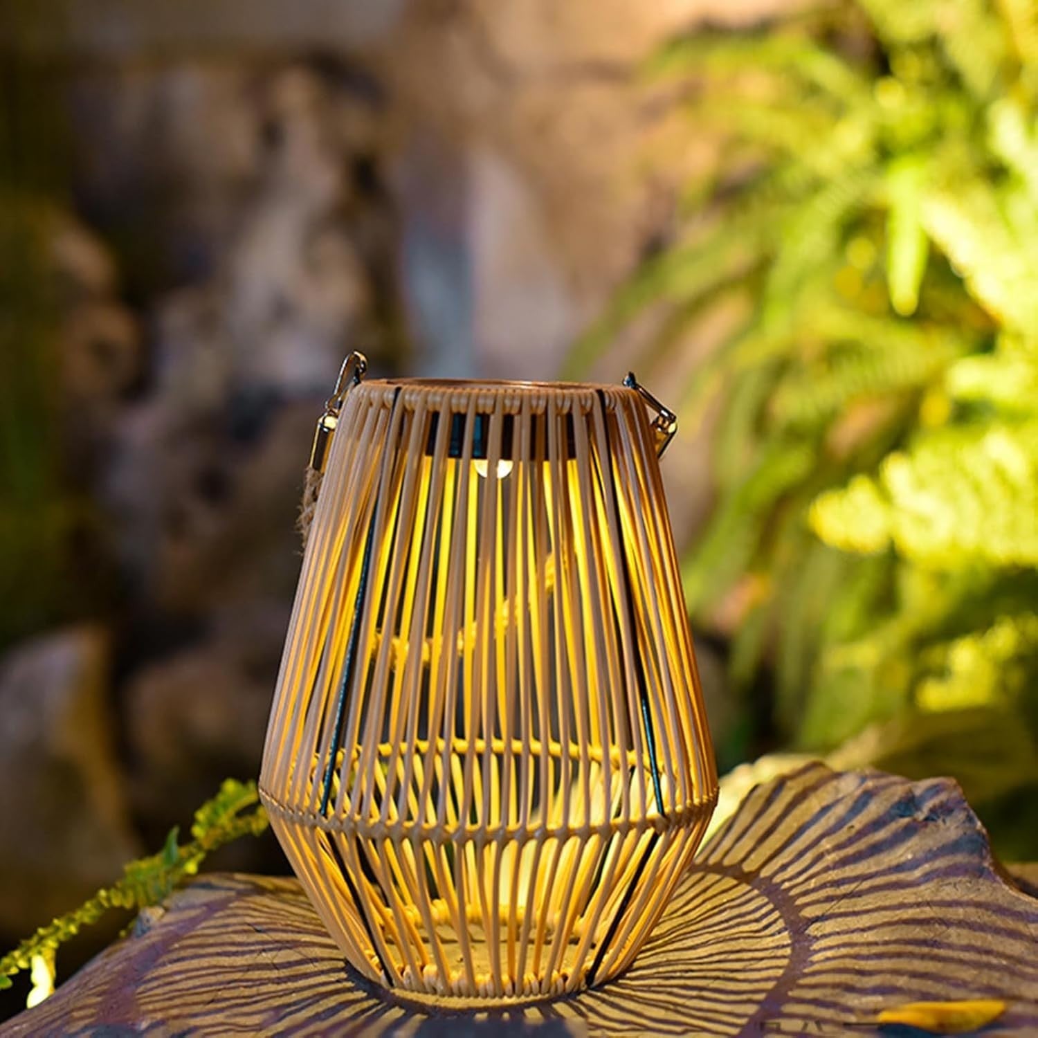 Japanese Hanging Solar Lantern – Rattan Outdoor Garden Light (Size K)