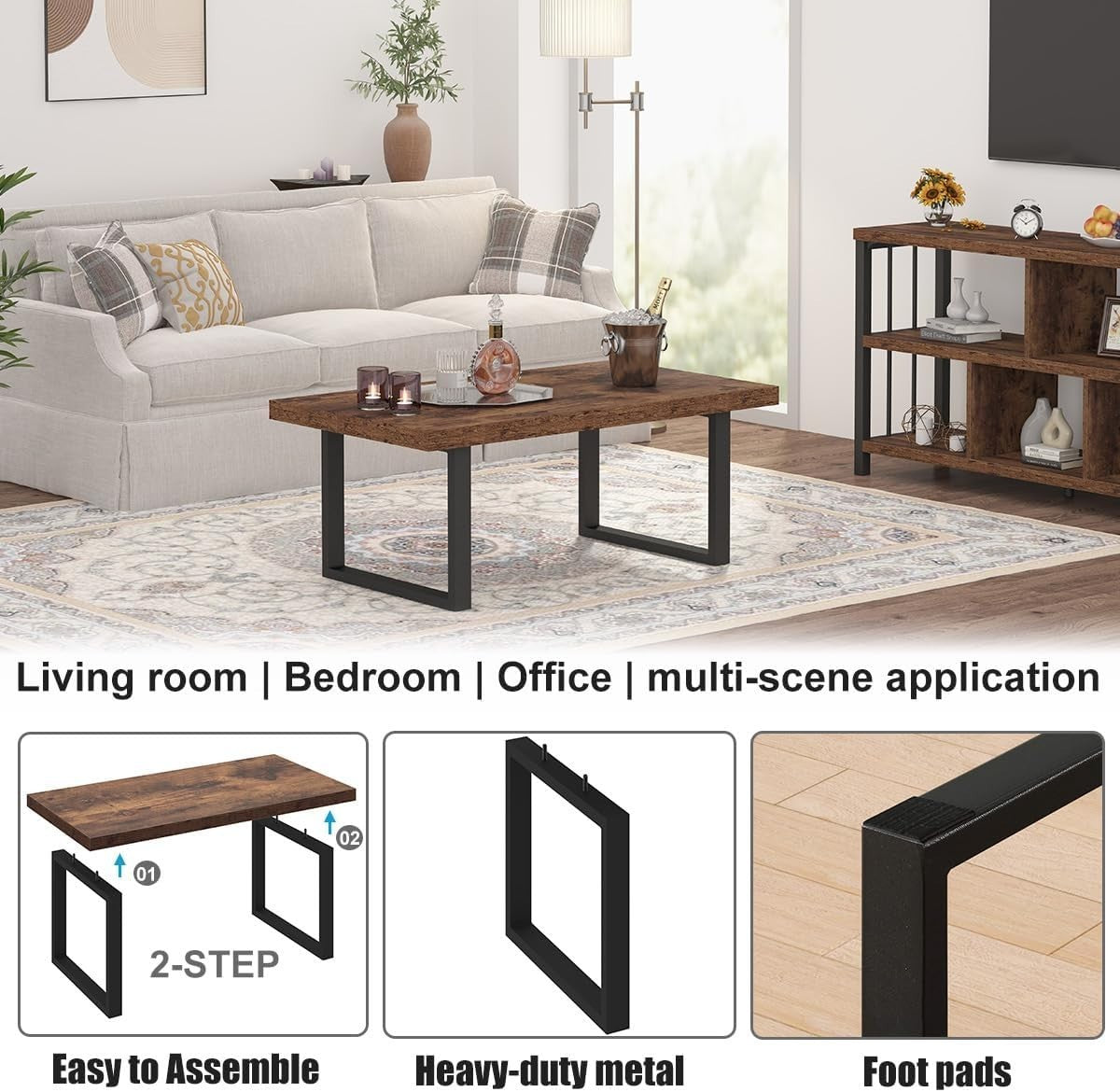Rustic Coffee Table Wood & Metal | 39” Industrial Centre Table Living Room