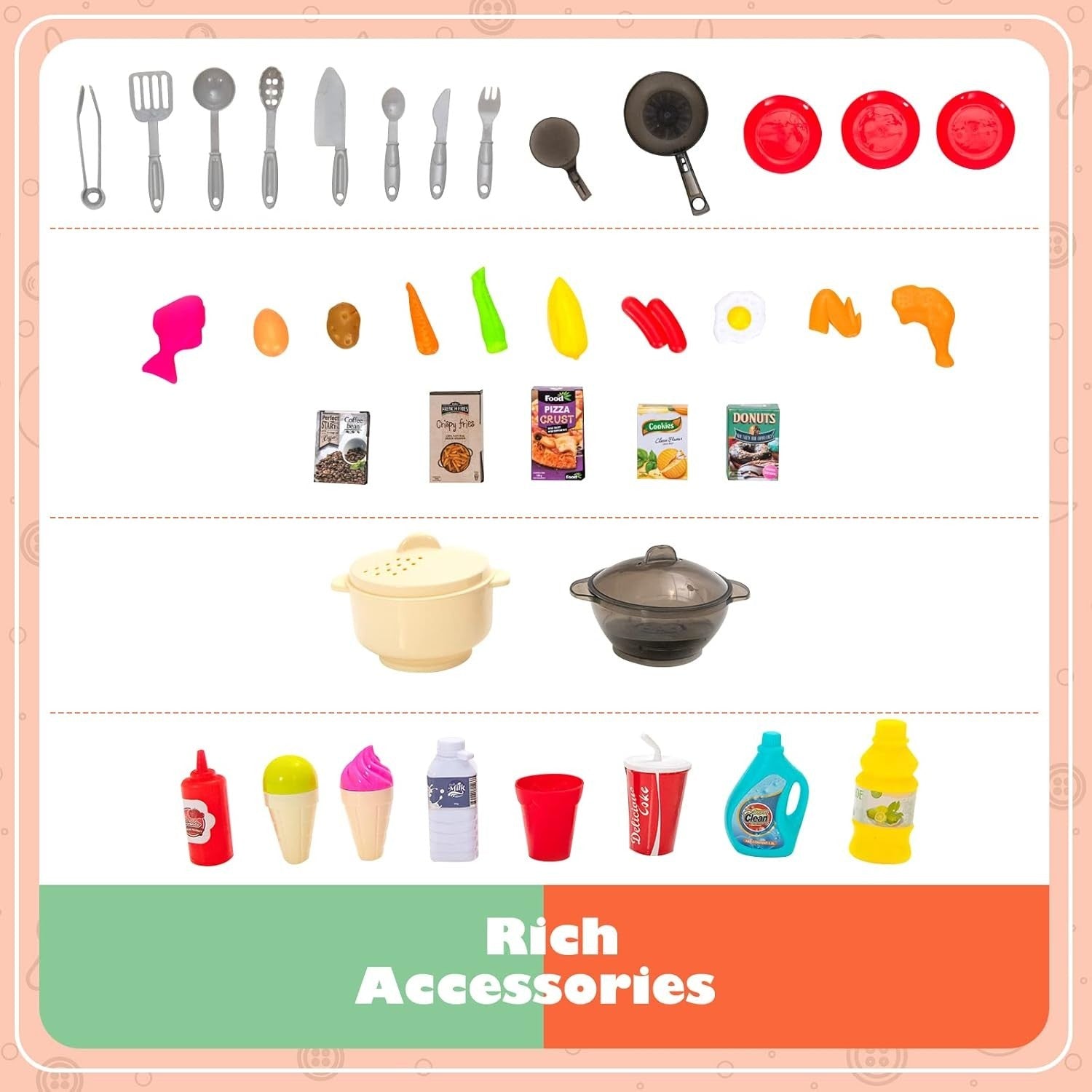 Kids Play Kitchen Orange w/ Lights Sounds Running Water Steam Set
