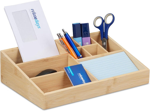 Bamboo Desk Organiser with 9 Compartments – Pen, Notes, Office Storage