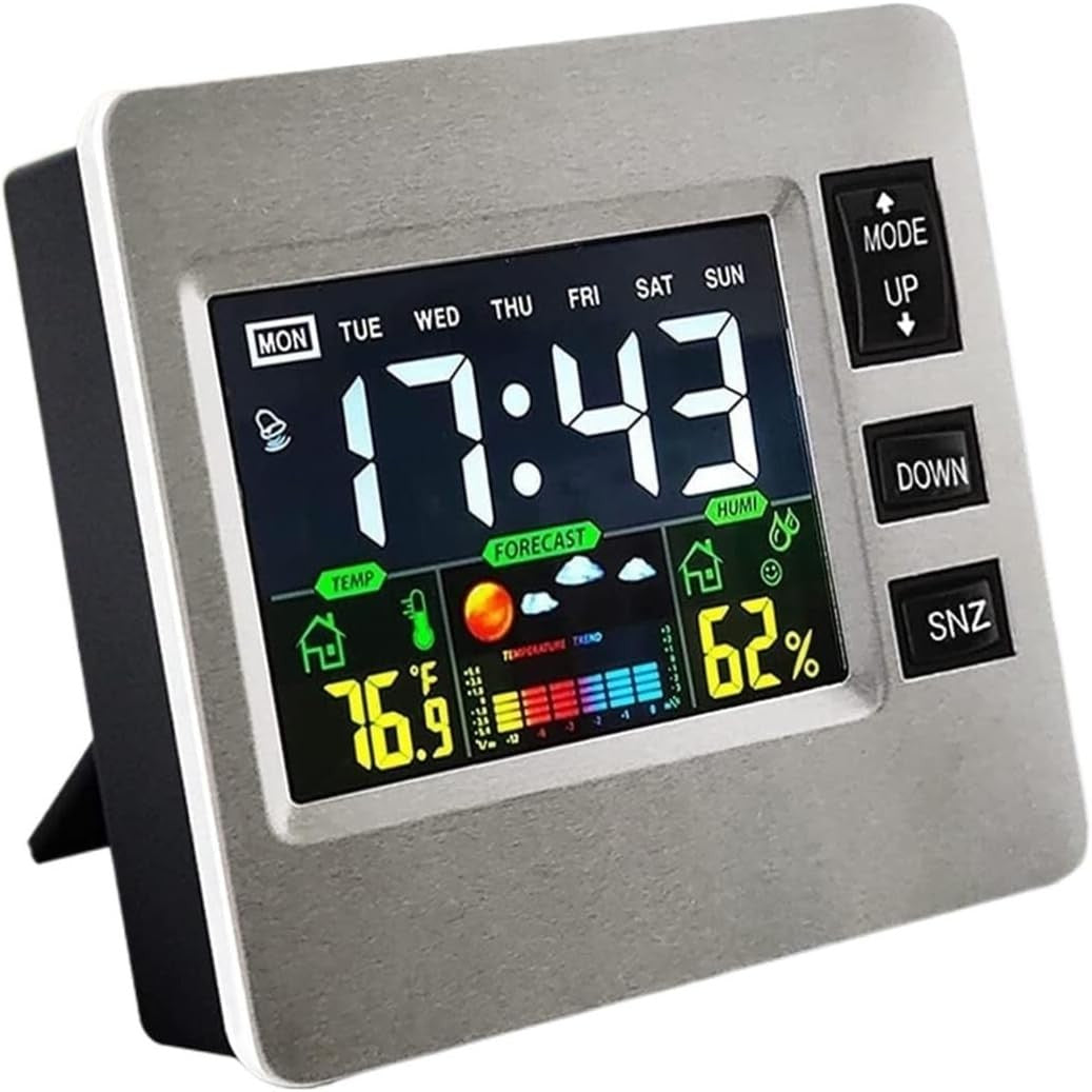 Digital Alarm Clock Weather Humidity Display Loud Volume Bedside Desk Clock
