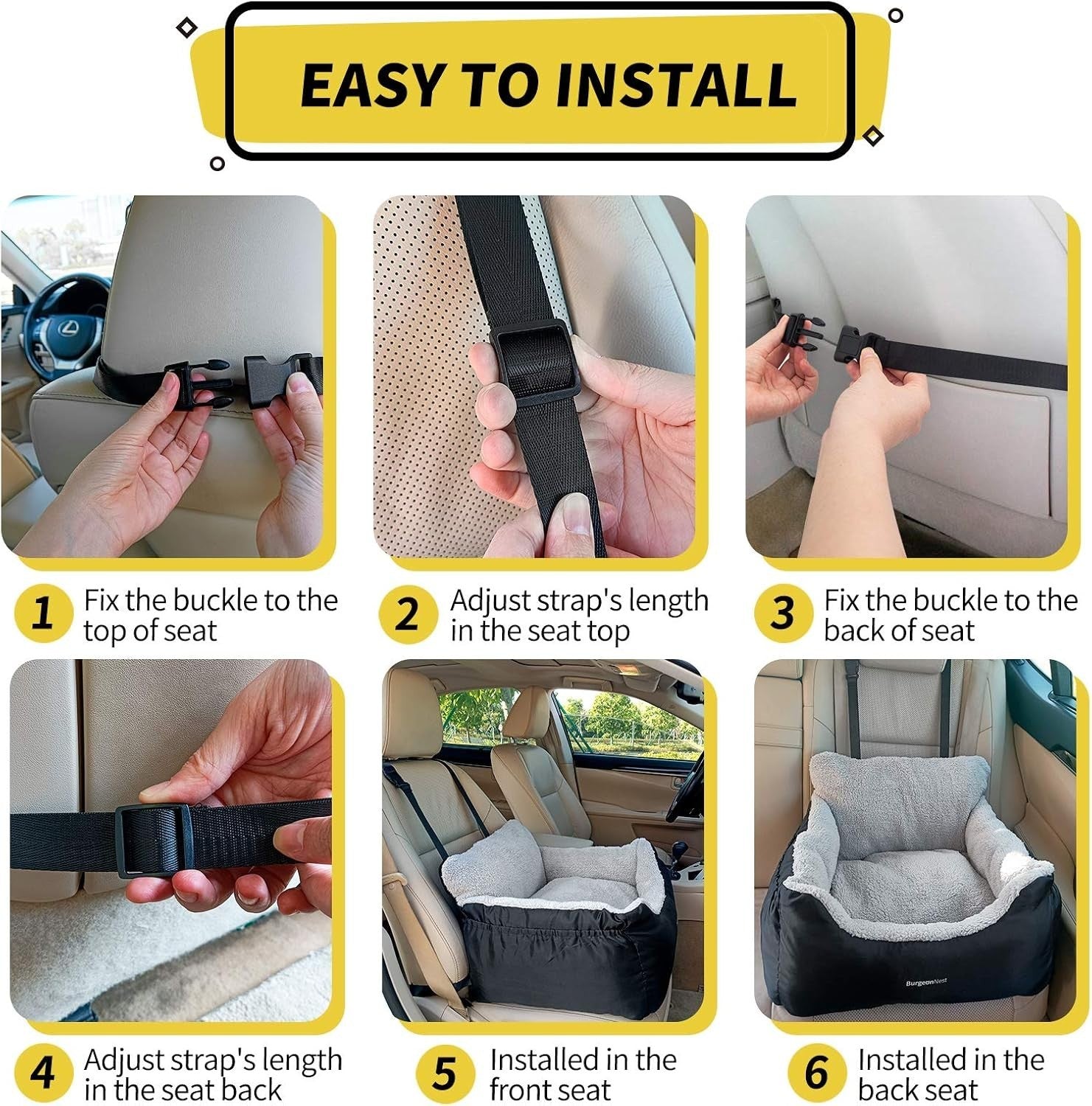 Dog Car Seat Booster Bed Washable Travel Carrier Safety Leash Black