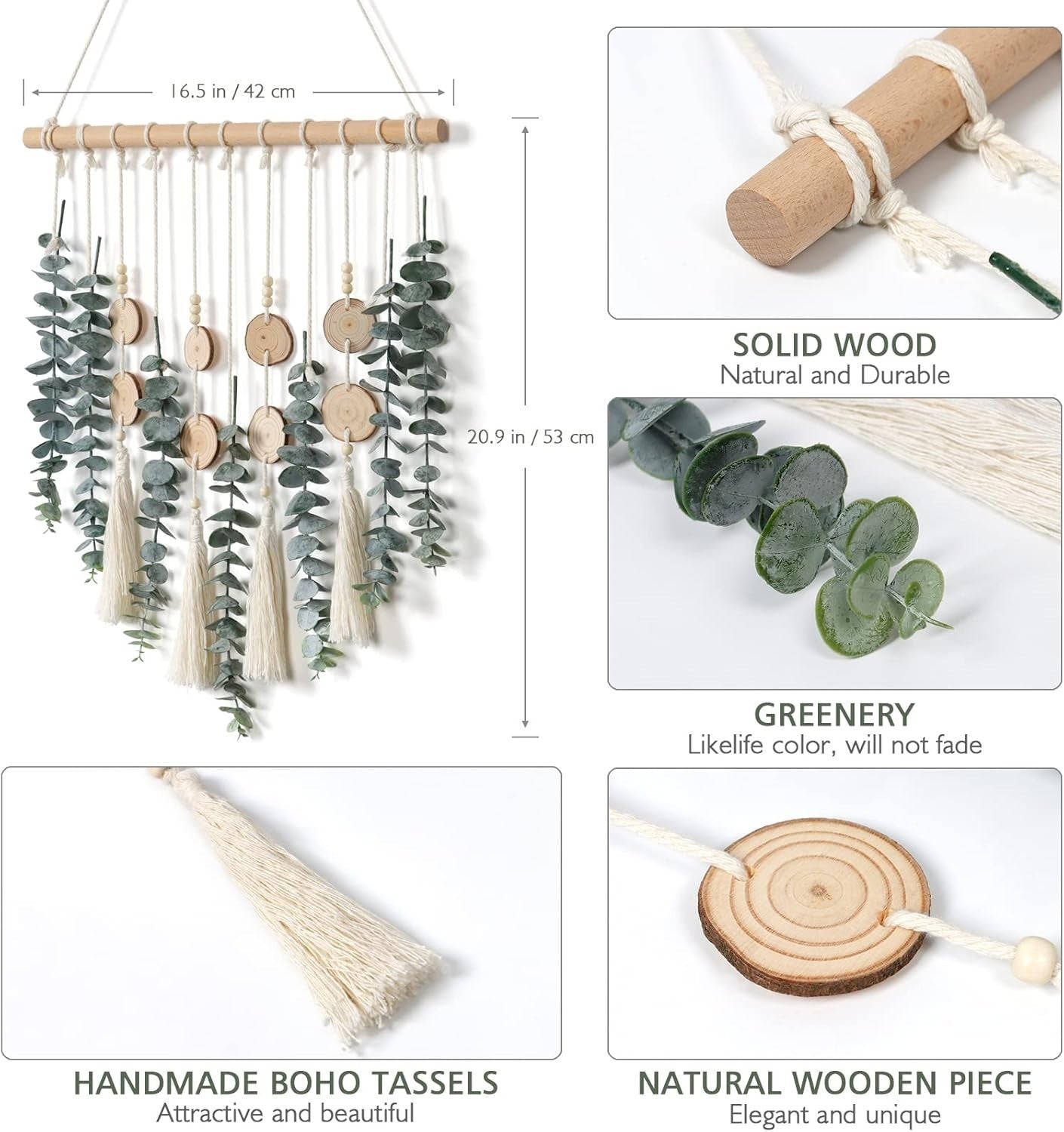 Artificial Eucalyptus Wall Hanging Boho Green-3 Home Decor