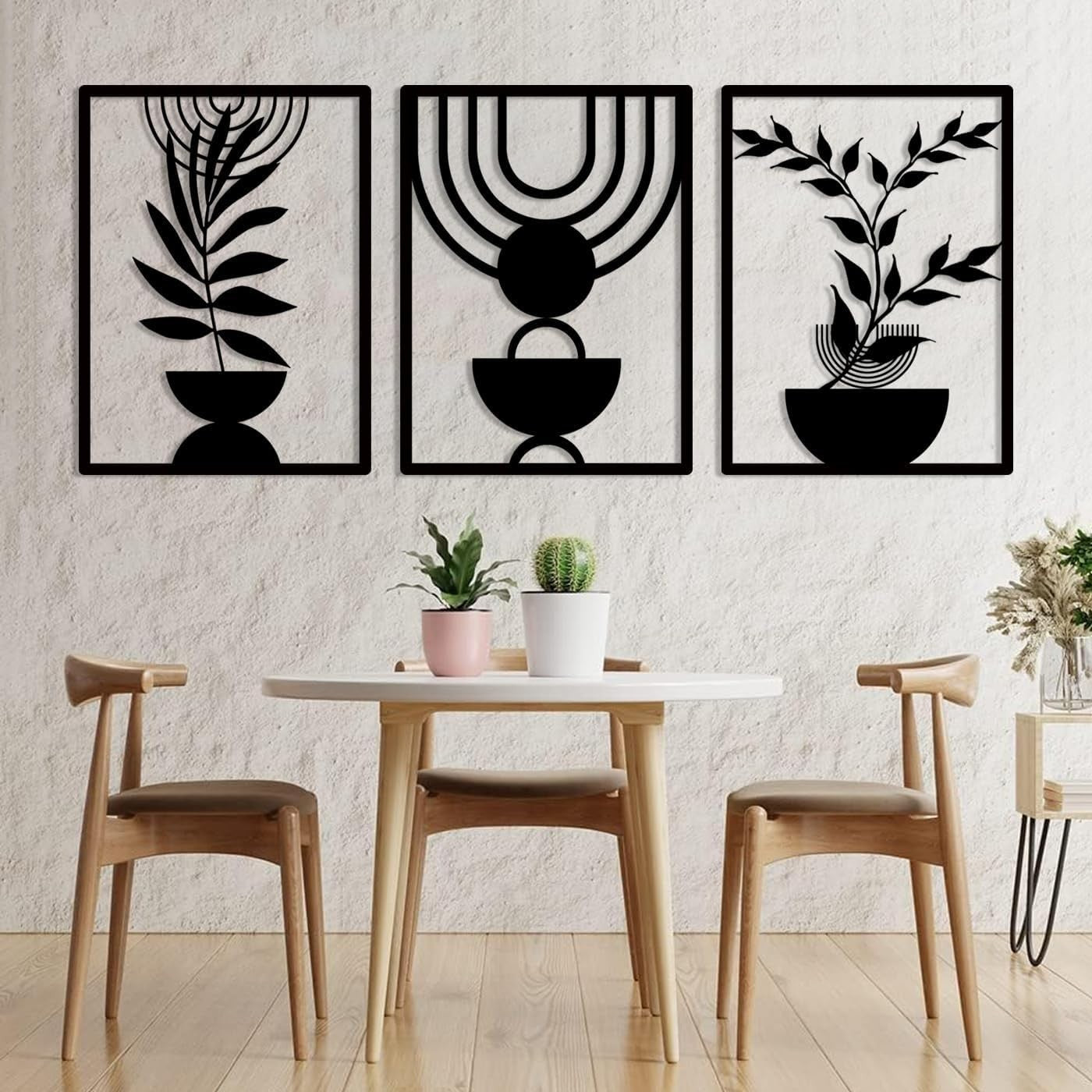 3 Panel Boho Metal Wall Art Black Geometric Wall Decor Set