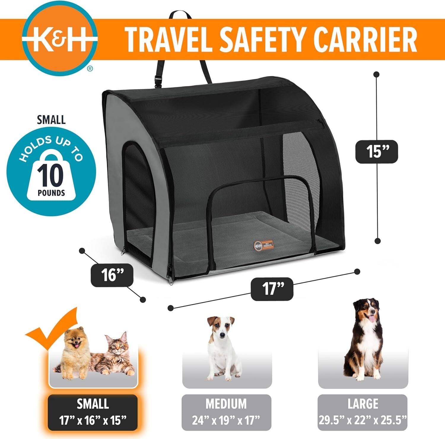 Travel Safety Pet Carrier 43x41x38cm Soft Dog Cat Car Seat Crate Grey Black