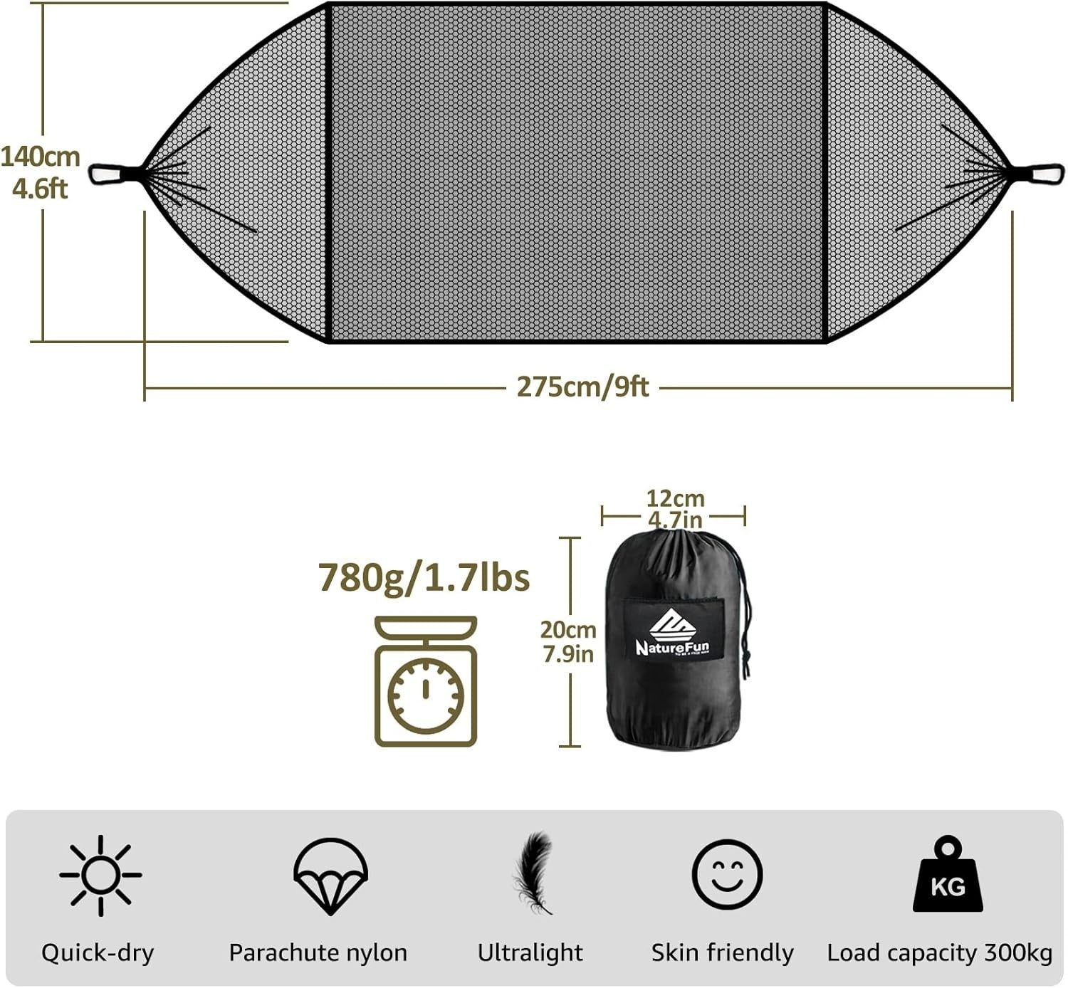Camping Hammock with Mosquito Net 300kg Load 275x140cm Portable Outdoor Travel