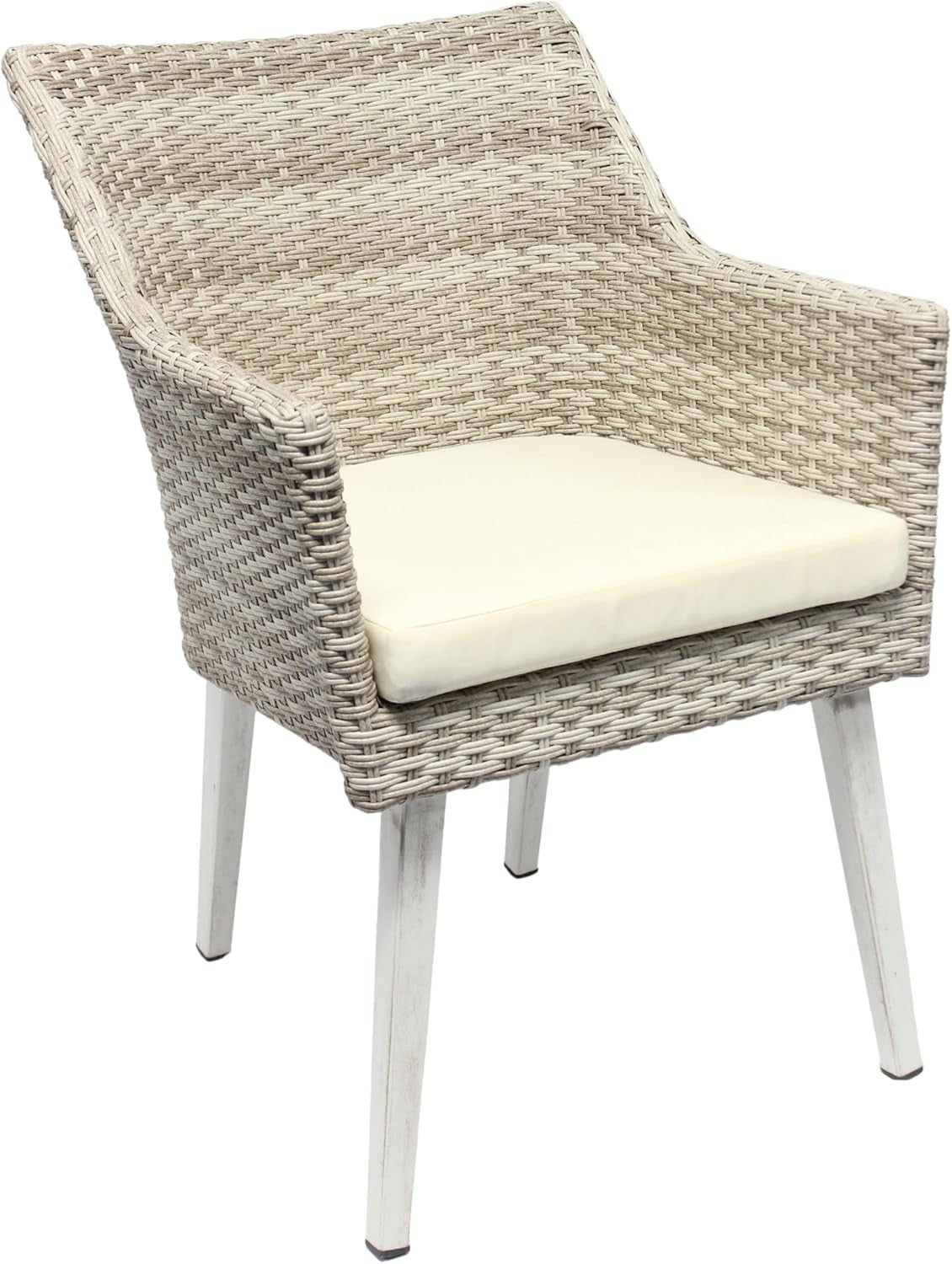 Indoor Rattan Dining Armchair With Cushion Modern Woven Seat Solid Legs
