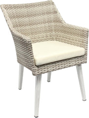 Indoor Rattan Dining Armchair With Cushion Modern Woven Seat Solid Legs