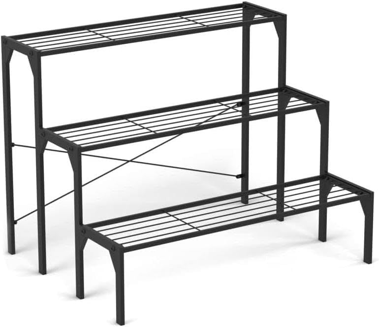 3 Tier Metal Plant Stand Indoor Outdoor Ladder Shelf Black Flower Pot Display Ra