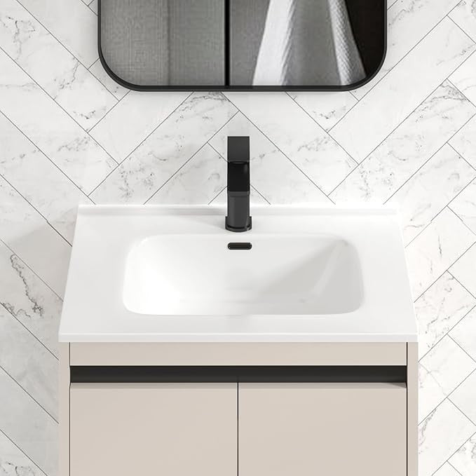 600mm Beige Floor Standing Vanity Unit with Basin Sink 2 Door Cabinet Modern