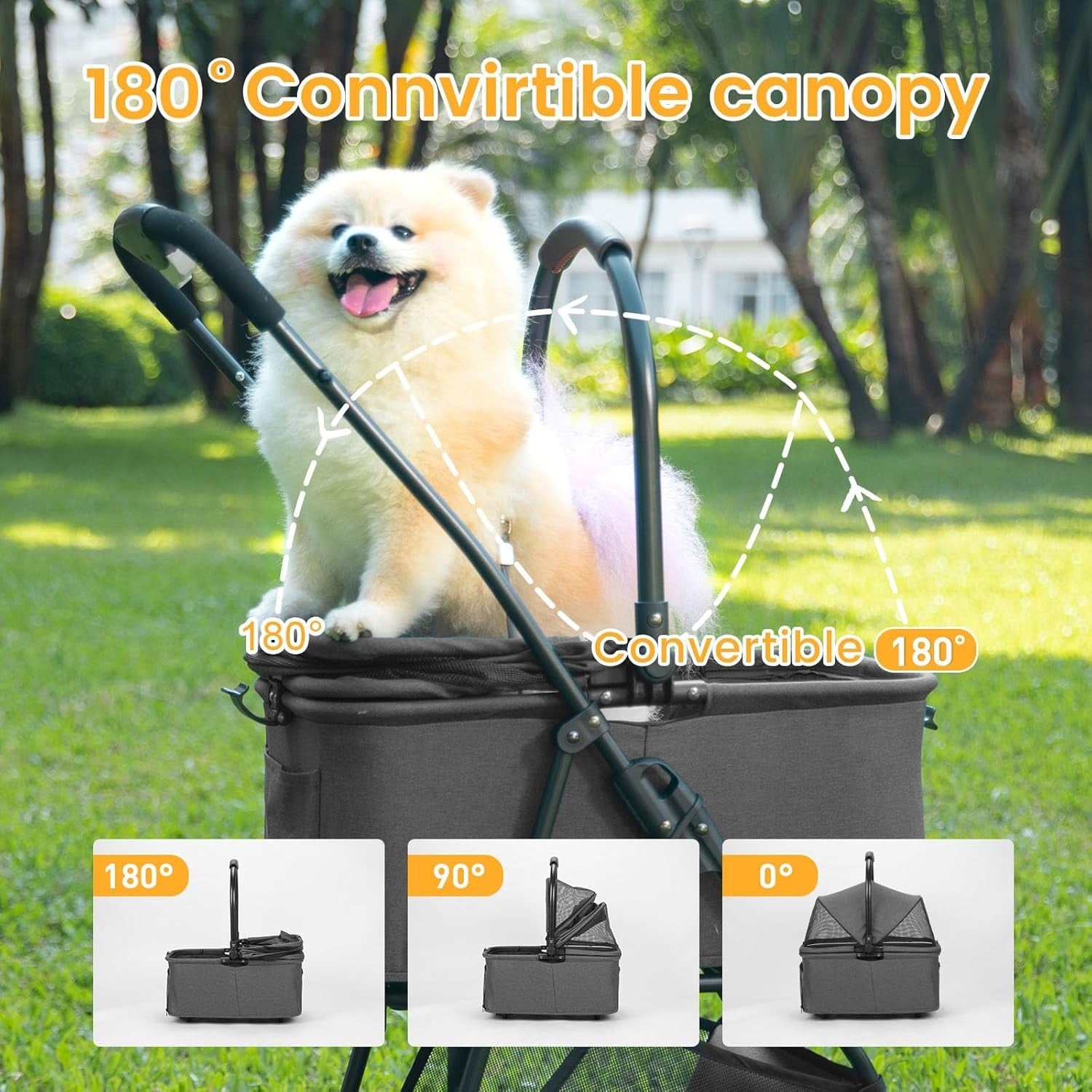 2 in 1 Dog Stroller Detachable Basket Folding Pet Pushchair Dark Grey