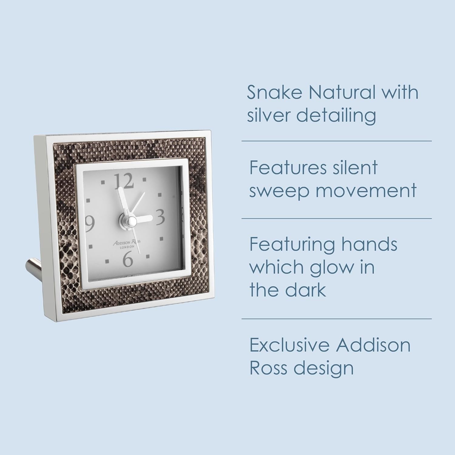 Silent Sweep Square Bedside Alarm Clock Luxury Compact Night Clock