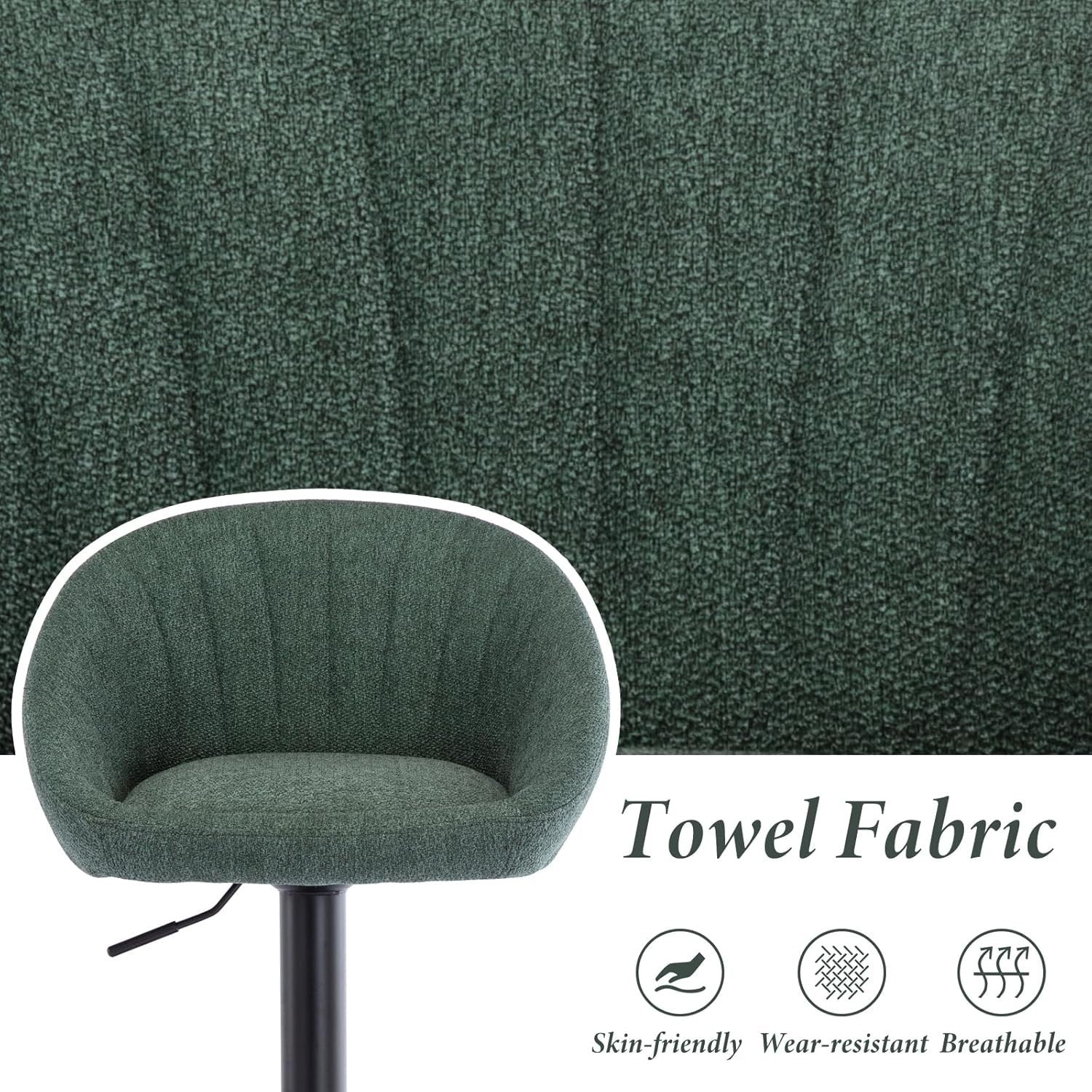 Set of 4 Green Fabric Bar Stools Adjustable Swivel Counter Chairs