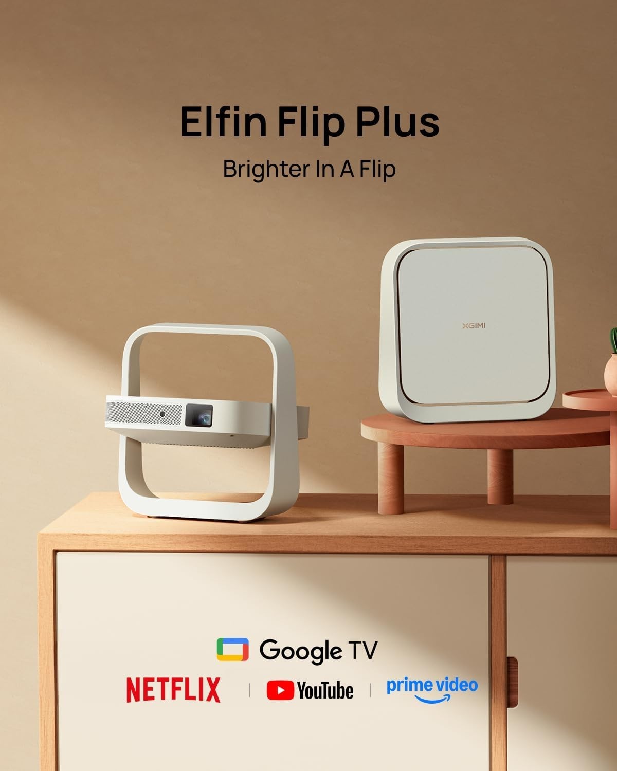 Portable 1080P Smart Projector Google TV 500 Lumens Flip Stand